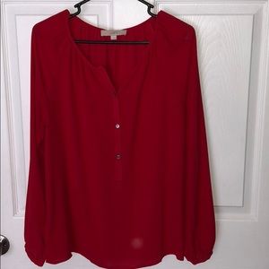 Ann Taylor Loft Red Flowy Peasent Blouse